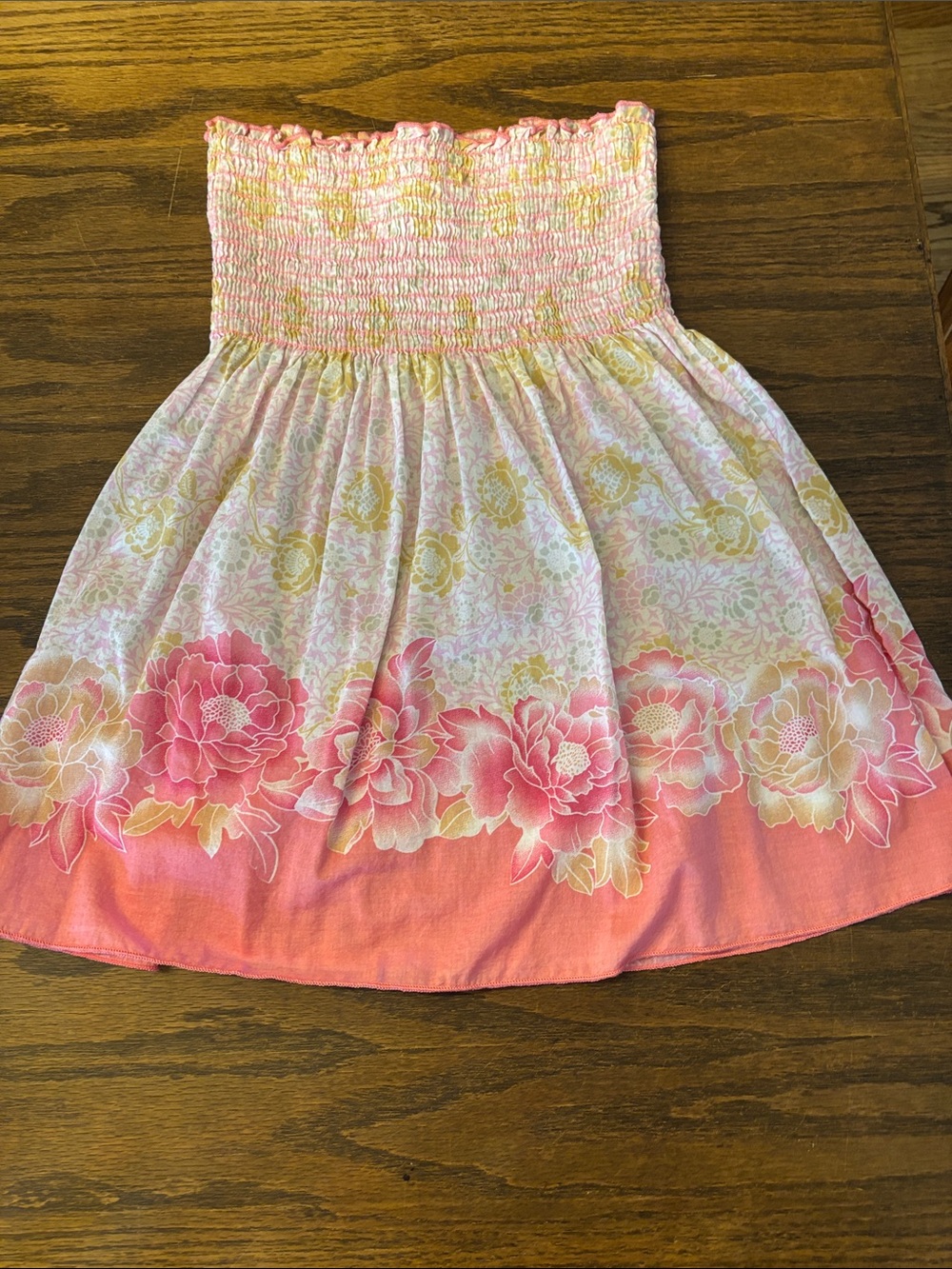 Timing Pink and Yellow Smocked Tube Top with Ruffle